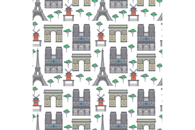 Paris landmarks seamless pattern
