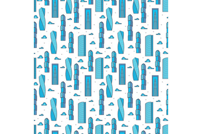 Modern skylines and clouds seamless pattern