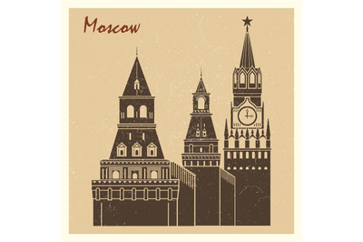 Moscow Kremlin grunge postcard design