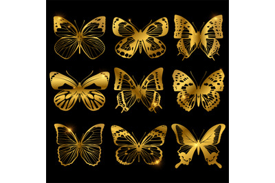 Shiny golden butterflies with light effect