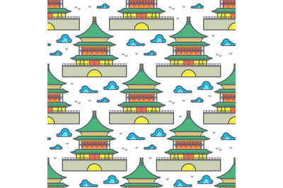 Traditional asian chinese house seamless pattern