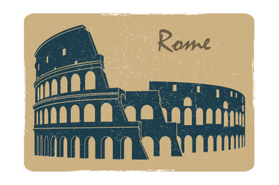 Vintage rome coliseum logo emblem postcard design