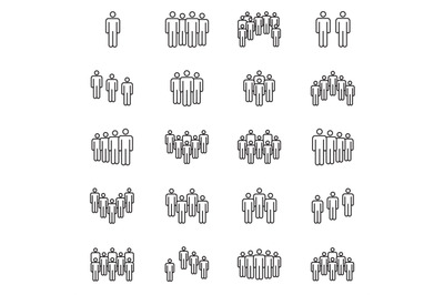 Human crowd symbols. People group vector line icons