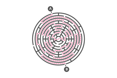 Round maze kids game. Labyrinth puzzle vector template