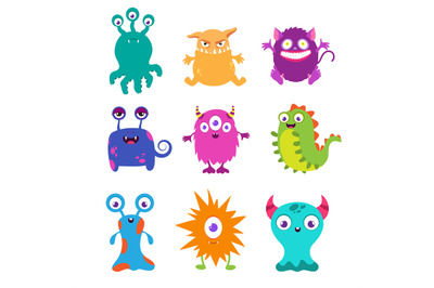 Cartoon funny monsters vector set for t-shirt design