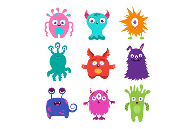 Cute cartoon baby monsters vector collection