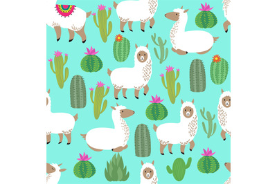 Alpaca seamless vector pattern. Cute llama baby repetitive background