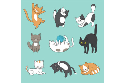 Cool doodle abstract cats vector characters. Hand drawn cartoon kitten