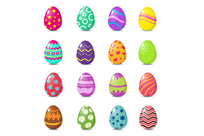 Cartoon colorful easter eggs with floral patterns isolated vector set