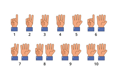 Counting hand. Countdown gestures, language number flat signs isolated