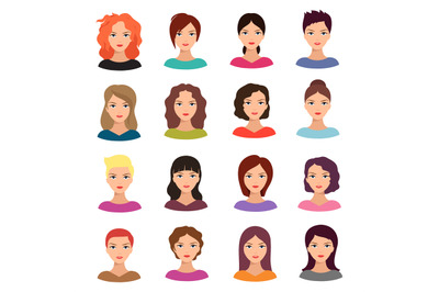 Woman with different hairstyle. Beautiful young female faces vector av