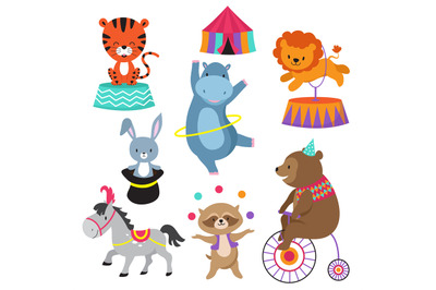 Cartoon circus animals for child birthday card vector stock