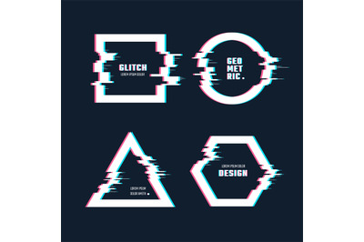 Trendy geometric shapes with glitch distortion effect. Border frames w