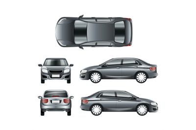 Color car sedan in different point of views vector template