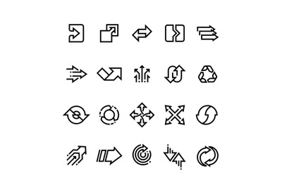 Transform action, many direction arrows line vector icons. Simple tran