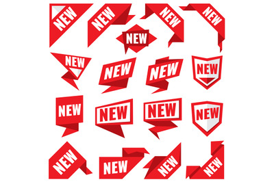 New stickers vector modern labels and corner red banners