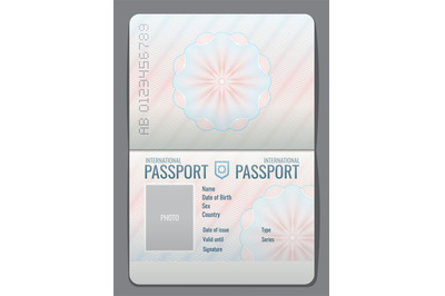 Blank open passport template isolated vector illustration