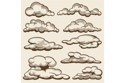 Hand drawn clouds in vintage style vector set