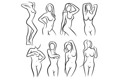 Young female body outline silhouettes vector beauty logos