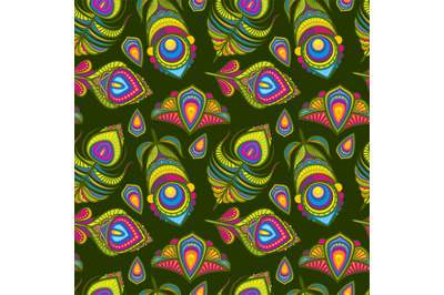 Peacock bird feathers vector indian traditional seamless pattern