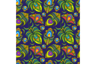 Peacock feather vector seamless pattern