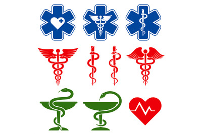 International medical&2C; pharmacy and emergency care vector symbols