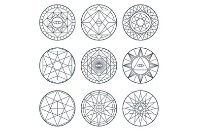 Spiritual alchemy vector symbols. Medieval geometry sacred vector logo