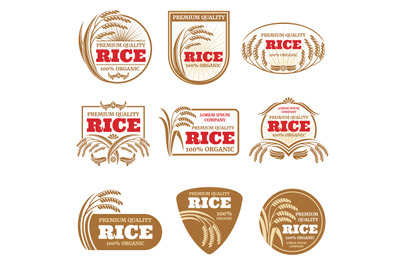 Paddy rice vector labels. Organic natural product emblems