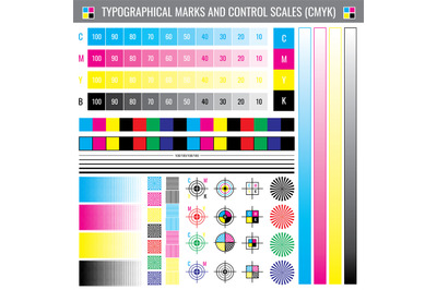 Calibration printing crop marks. CMYK color test vector document