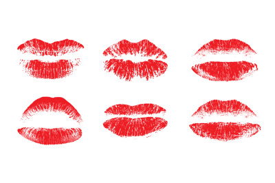 Female beautiful lips&2C; lipstick kiss vector silhouettes isolated. Amou