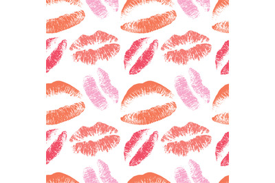 Pink lips kiss vector seamless pattern for valentines day february bac