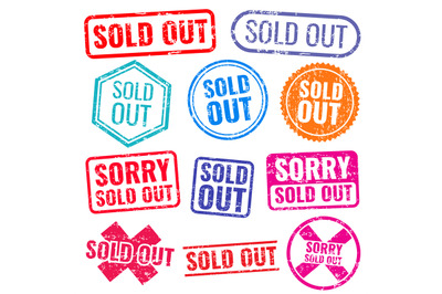 Sold out stamps with grunge texture isolated vector labels set