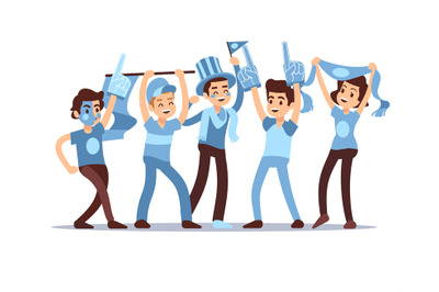 Cheering sports fans vector cartoon people characters. Sports team vic