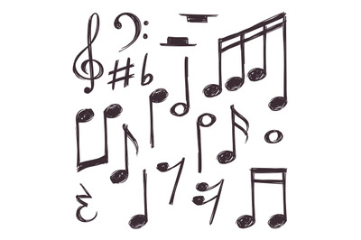 Hand drawn music note. Vector musical symbols isolated on white doodle