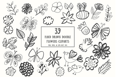 35+ Handdrawn Doodle Flowers Cliparts