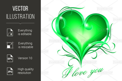 Green heart with I love you text