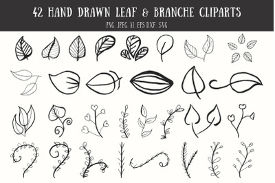 42 Leaf &amp; Branche Handmade Cliparts
