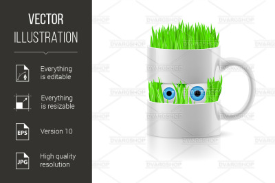 White mug of two parts with grass inside