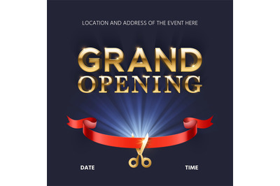 Grand opening ceremonial vector background with gold lettering