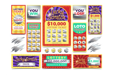 Winning scratching lottery vector tickets