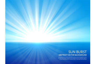 White sun burst in blue sky. Abstract sunlight bursting effect vector