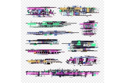 Glitch vector elements. Glitched computer screen digital noise collect