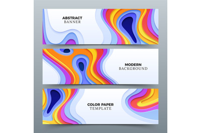 Fashion abstract advertising vector banners with 3d paper cutting curv