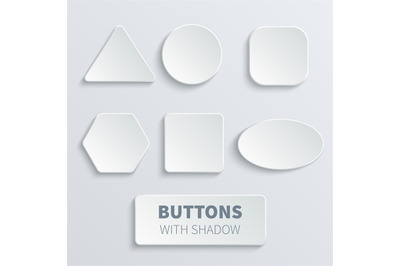 White 3d blank square and rounded button vector set