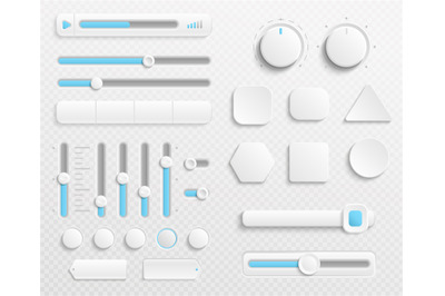 White web buttons and ui sliders vector set isolated on transparent ba