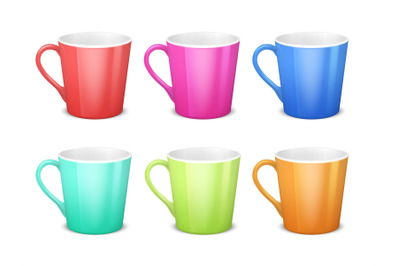 Colorful 3d mugs&2C; empty coffee ceramic cup isolated vector collection