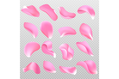 Scattered 3d pink rose petals isolated vector collection