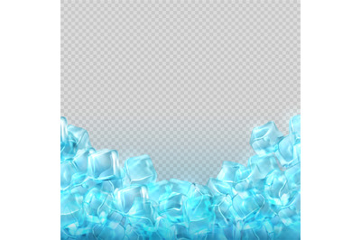 Realistic ice cubes isolated on transparent background. Vector food an