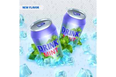 Fresh ice drink vector background with ice cubes
