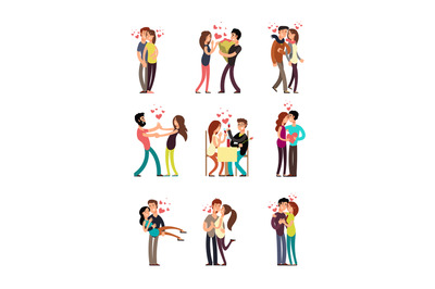 Happy family couples in love. Wedding people vector cartoon characters